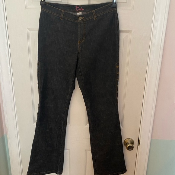 Cache Gray Wash Lower Leg Side Buttons Mid Rise Wide Leg Denim Jeans - Picture 4 of 10